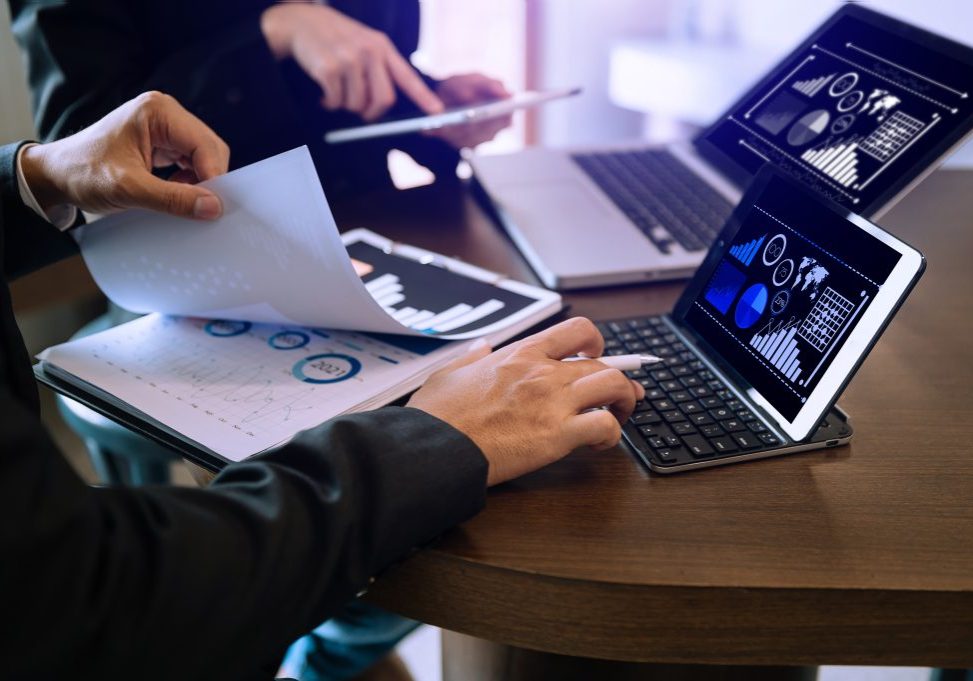 Business team meeting present. Professional investor working. 